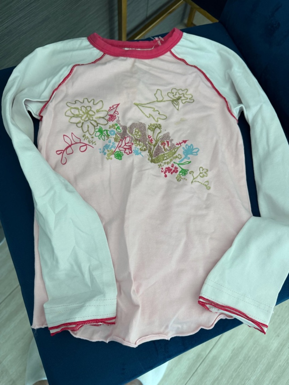 Girls' Pink Floral Raglan Long-Sleeve Top